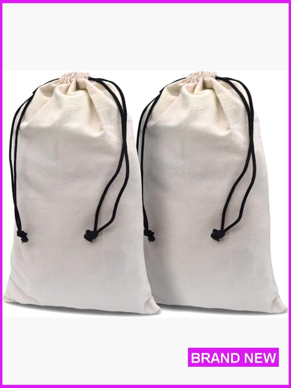 Drawstring Shoe Bags Travel Accessory Organic Cotton Duster Pouch Pack of 2